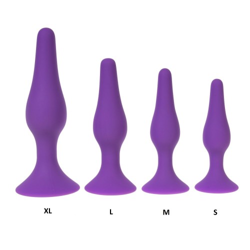 Фиолетовая силиконовая анальная пробка размера M - 11 см.